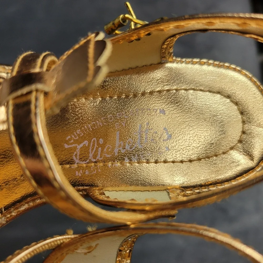 Lickettes Vintage Girls Gold Metallic‎ Strappy Sandals Size 10 S55013 03408